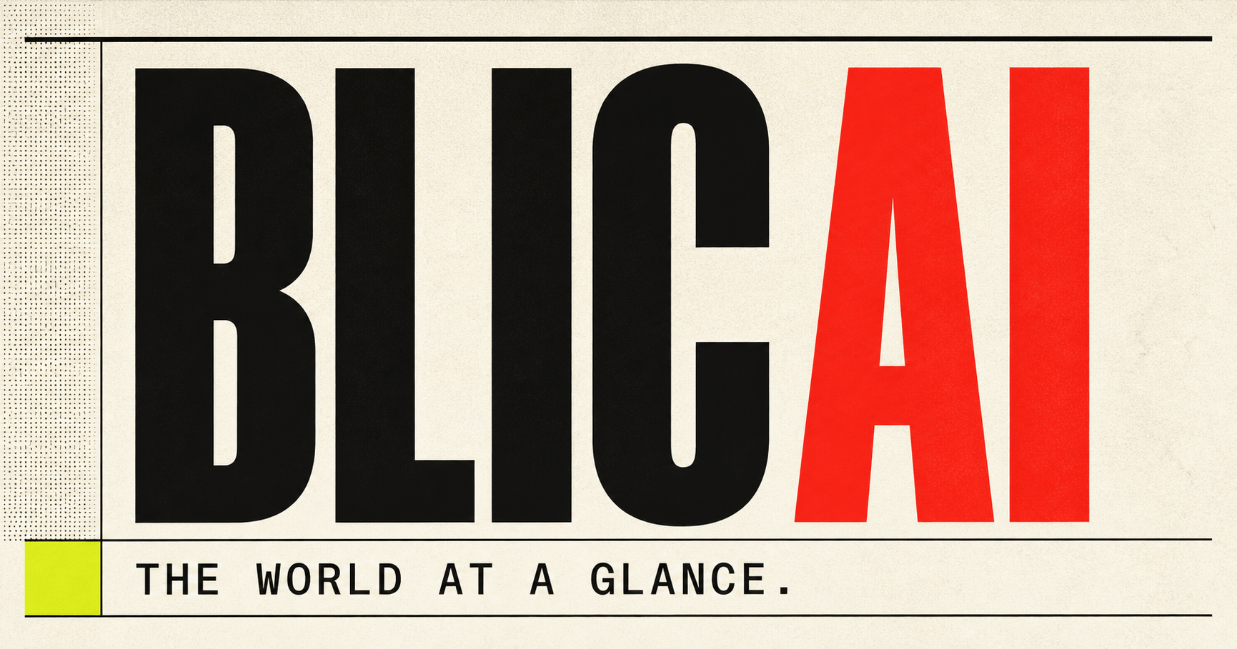 BlicAI demo editorial card in black, red and lime